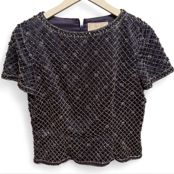 Vintage 90s VIE by Victoria Royal beaded sequin top , purple size 10 - Picture 1 of 6
